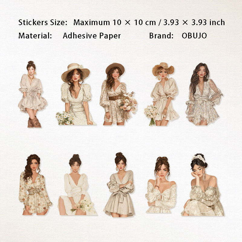 10 Pcs Summer Lady Girl PET Stickers ZRXR