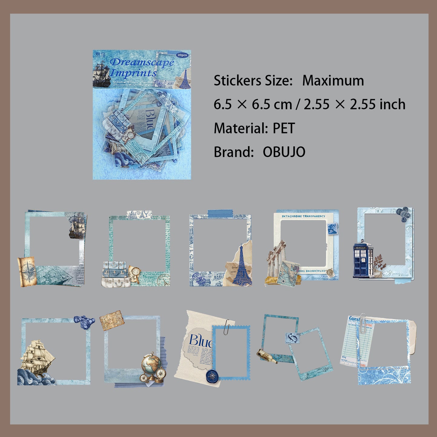 20 Pcs Vintage Frame PET Stickers FSYJ