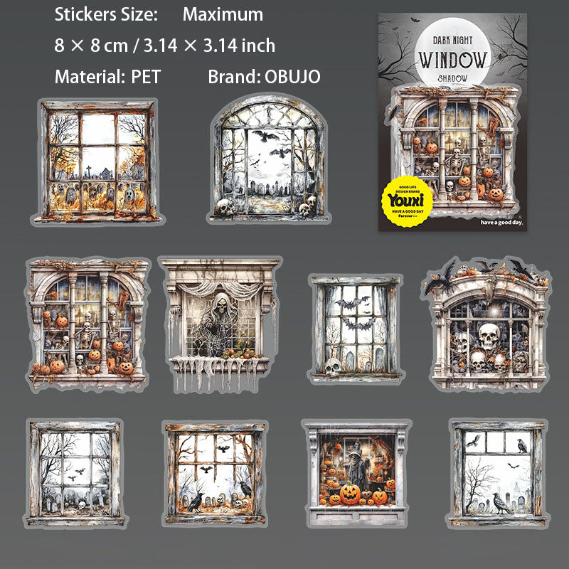 10 Pcs Halloween Windows PET Stickers AYCY