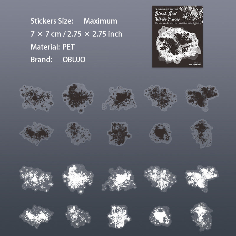 20 Pcs Black White Creative Journal PET Stickers HBHJ