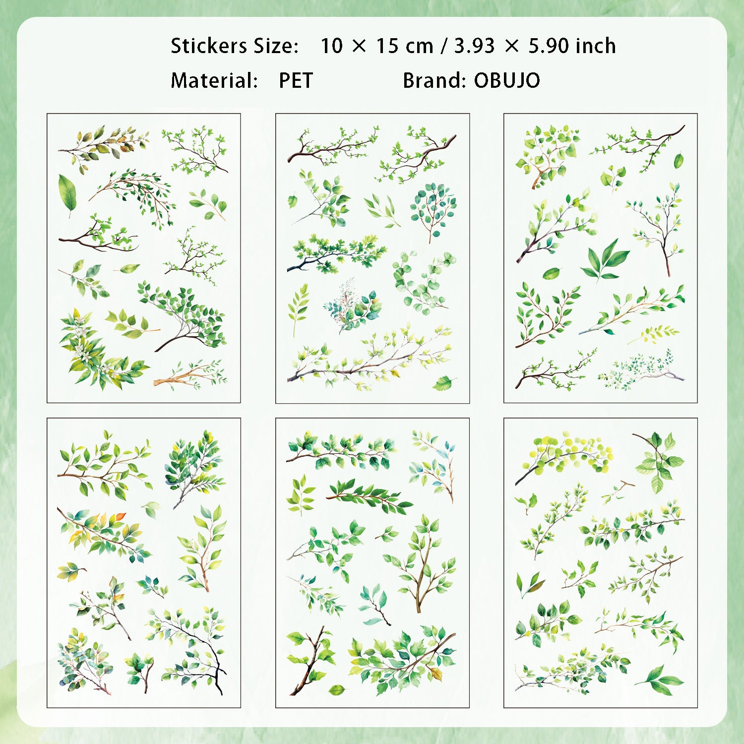 6 Sheets Leaf PET Stickers SYMJ