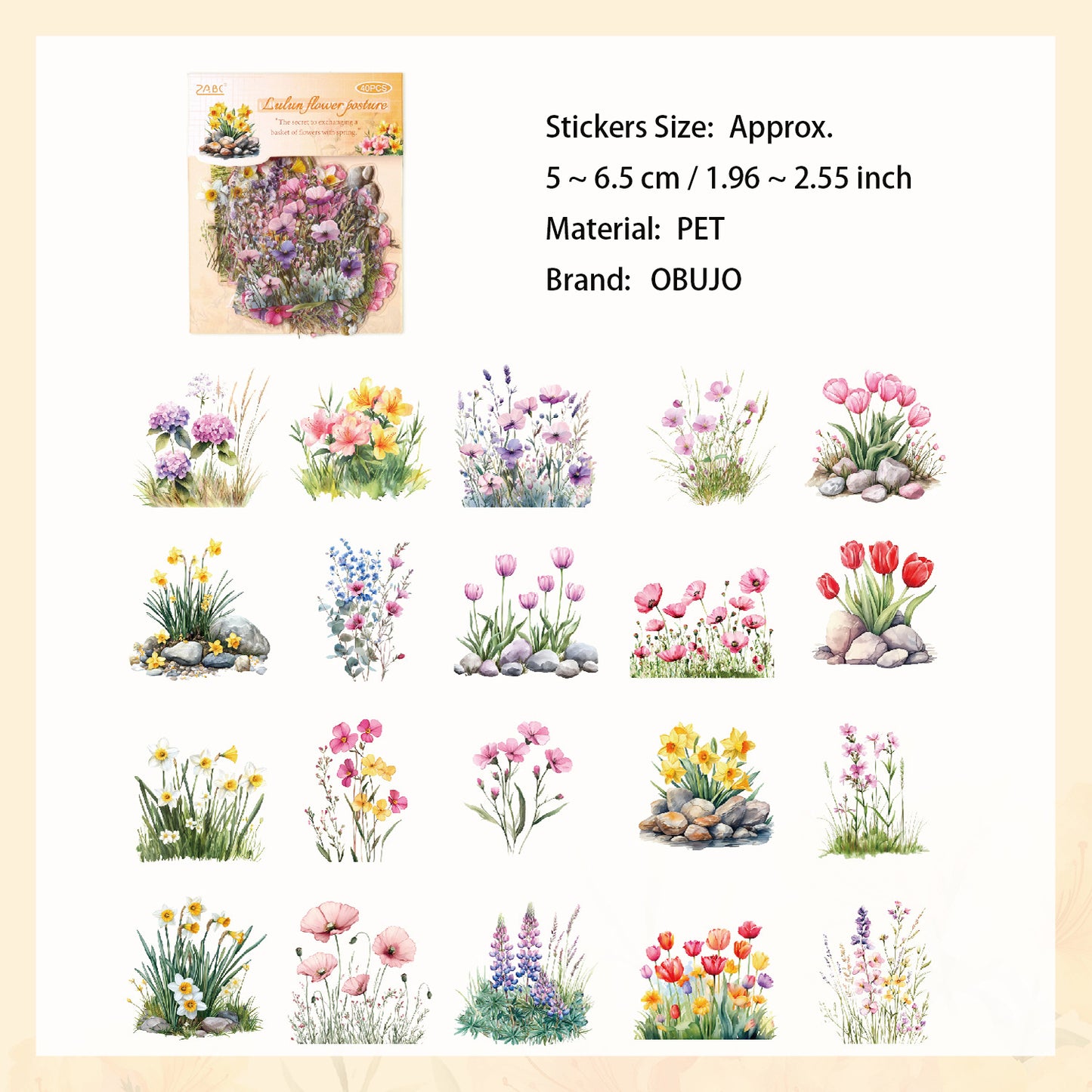 40 Pcs Wildflower PET Stickers SHHY