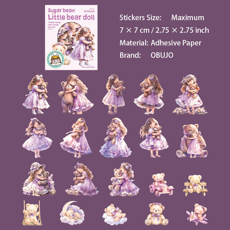 20 Pcs Childhood Girl PET Stickers XXWO