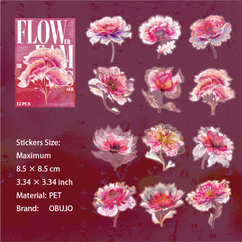 12 Pcs Fantasy Flower PET Stickers HJMX