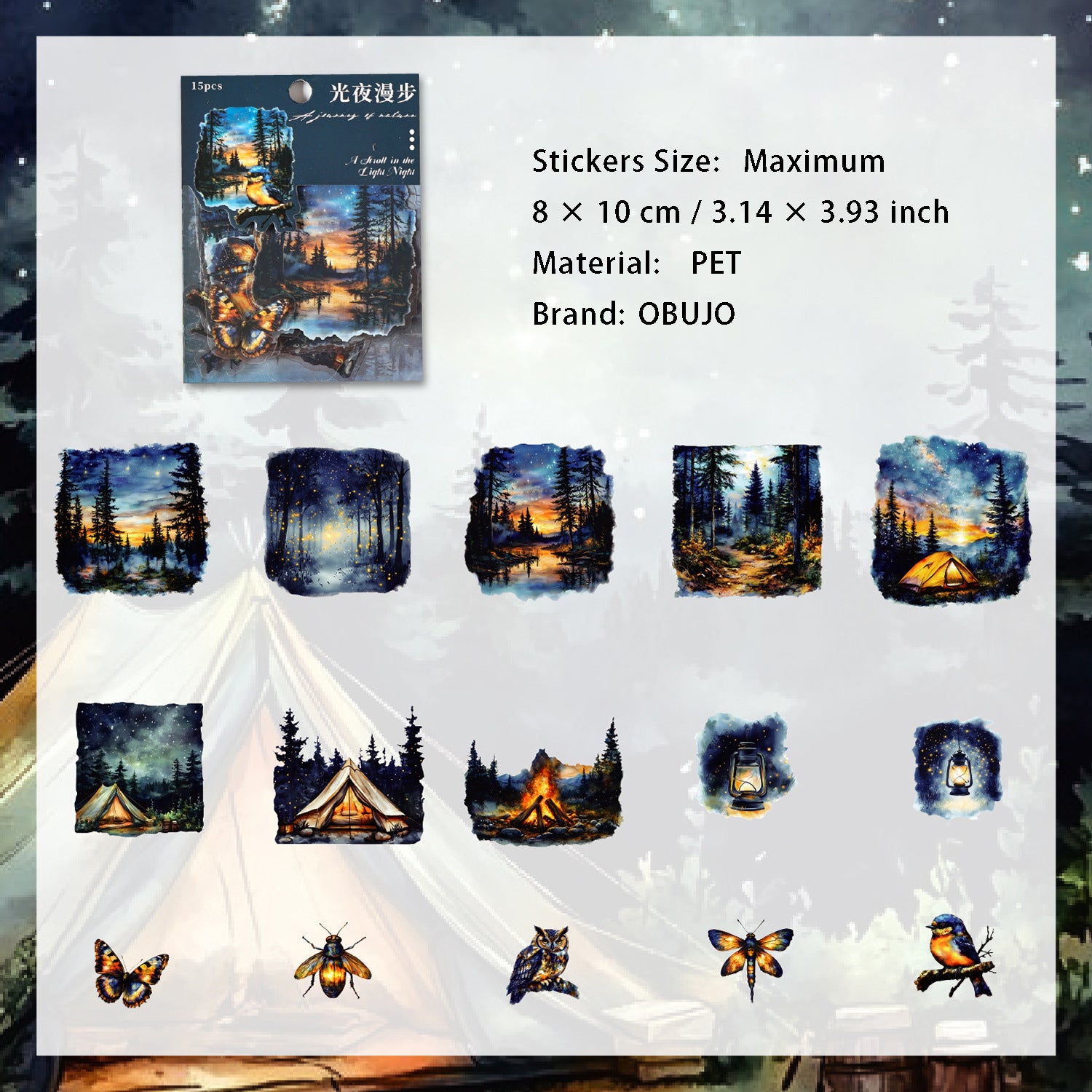 15 Pcs Natural Landscape PET Stickers ZRZL