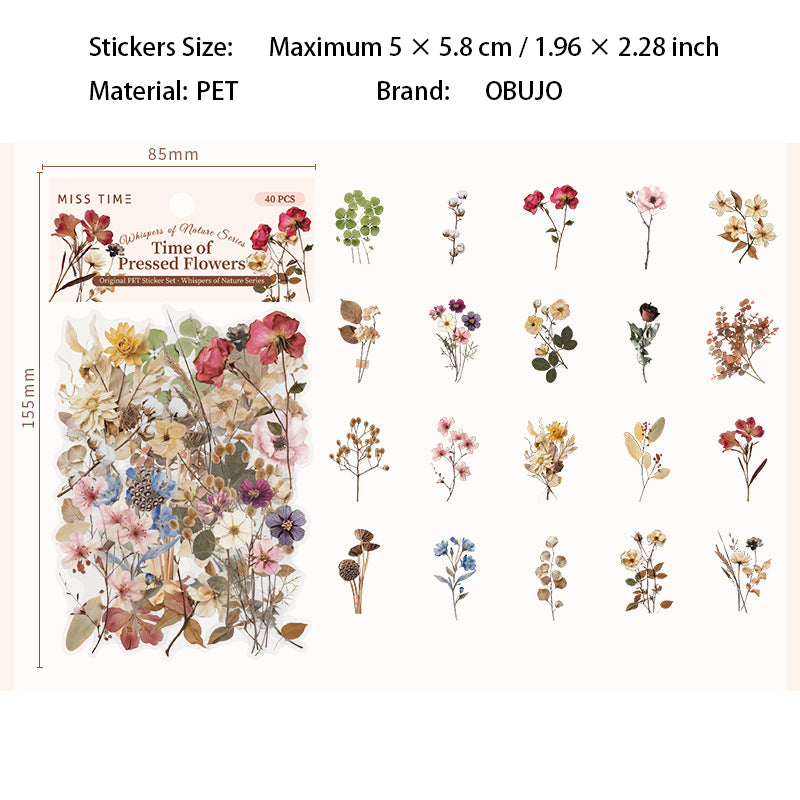 40 Pcs Flower Botanical PET Stickers ZRXY