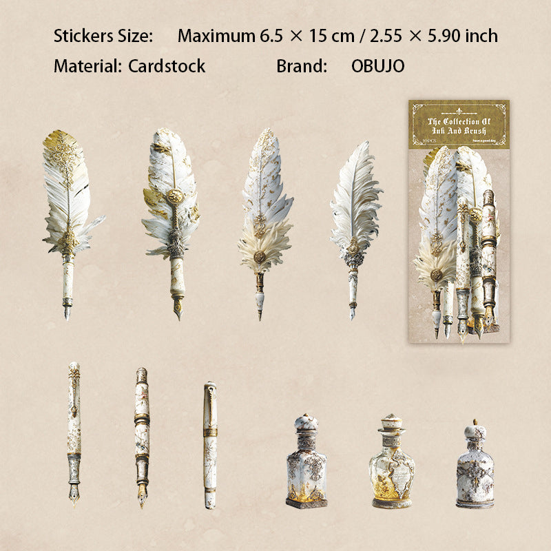 10 Pcs Feather Pen Cardstock Stickers BMZC
