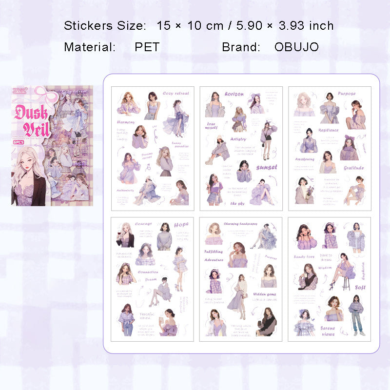 6 Sheets Urban Fashion Girl PET Stickers RGXY