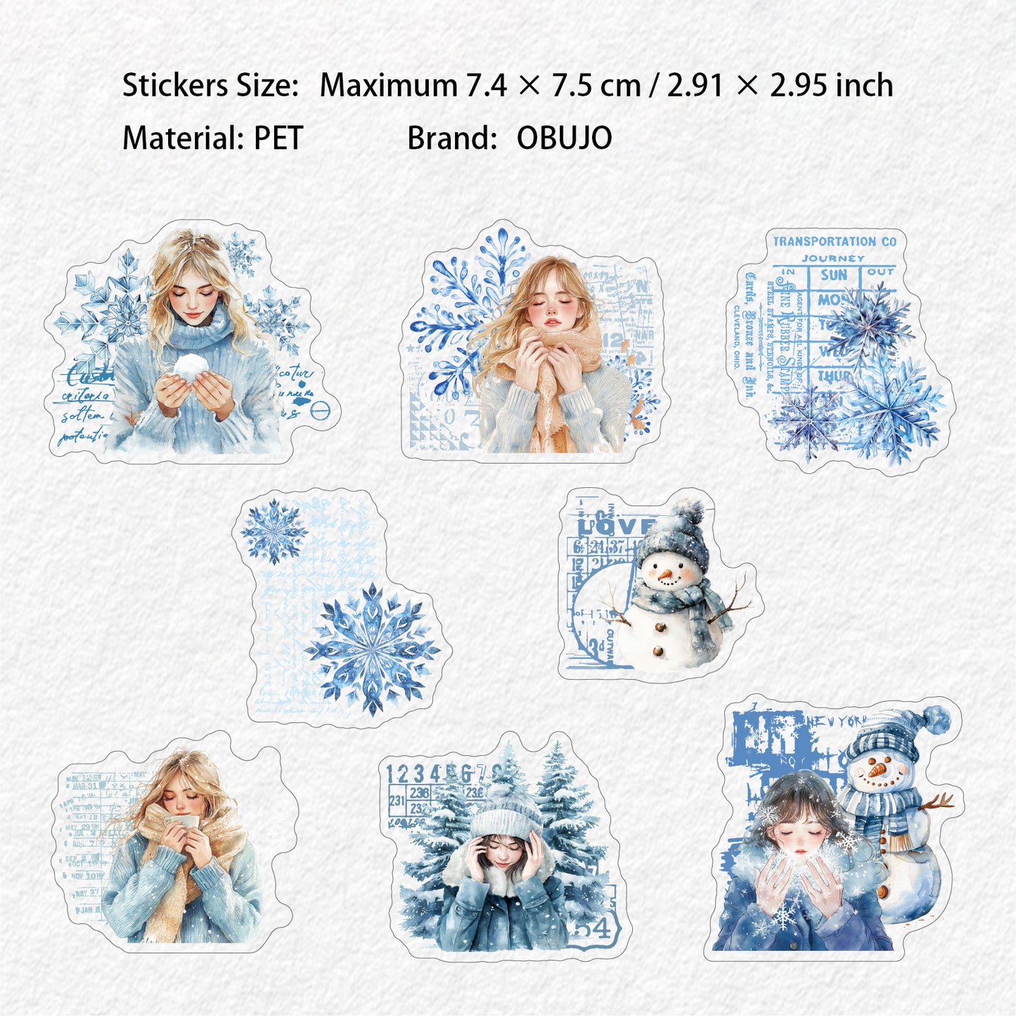 16 Pcs Winter Girl PET Stickers DNXL