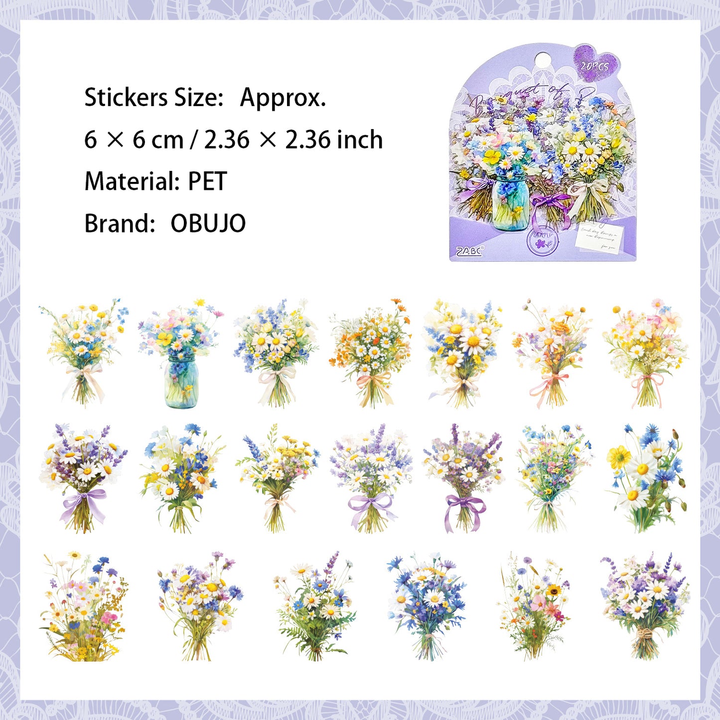 20 Pcs Bouquet PET Stickers HSAL