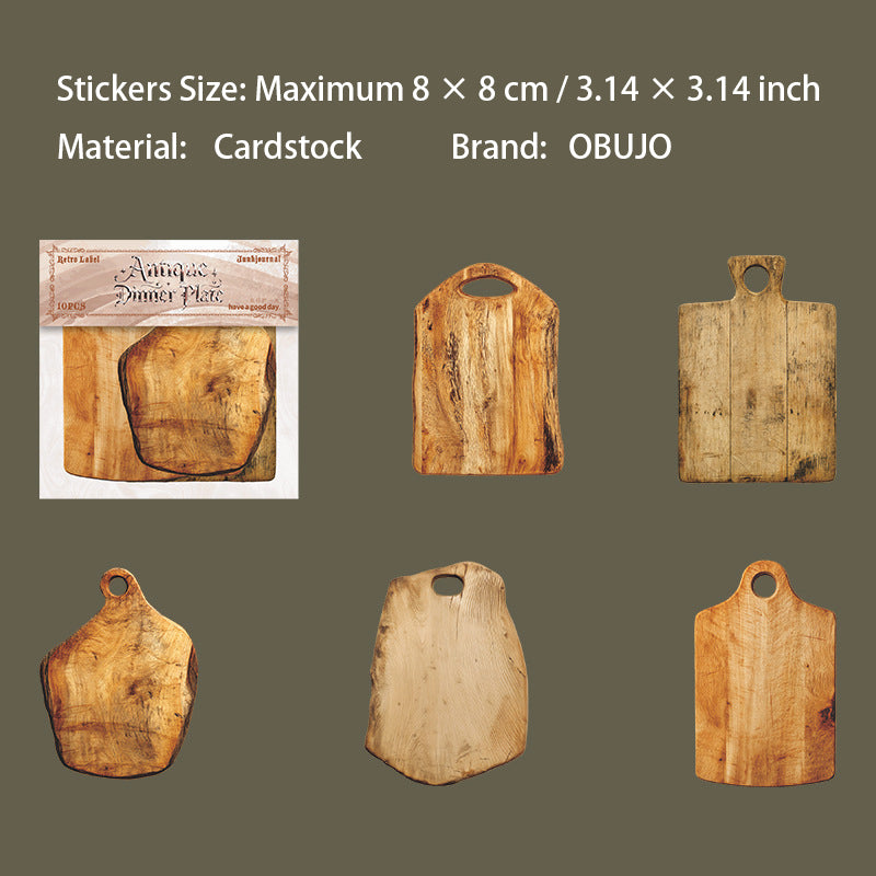 10 Pcs Vinage Dishes Cardstock Stickers GDCP