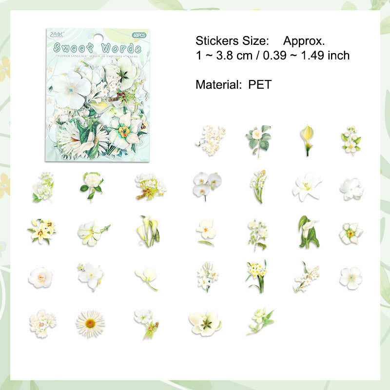 60 Pcs Leaf Flower PET Stickers YRHY
