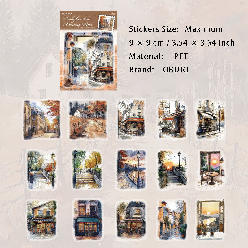 15 Pcs Street Landscape PET Stickers JDMB