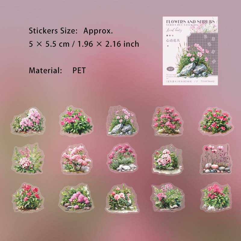 30 Pcs Flower Bush PET Stickers HCGM