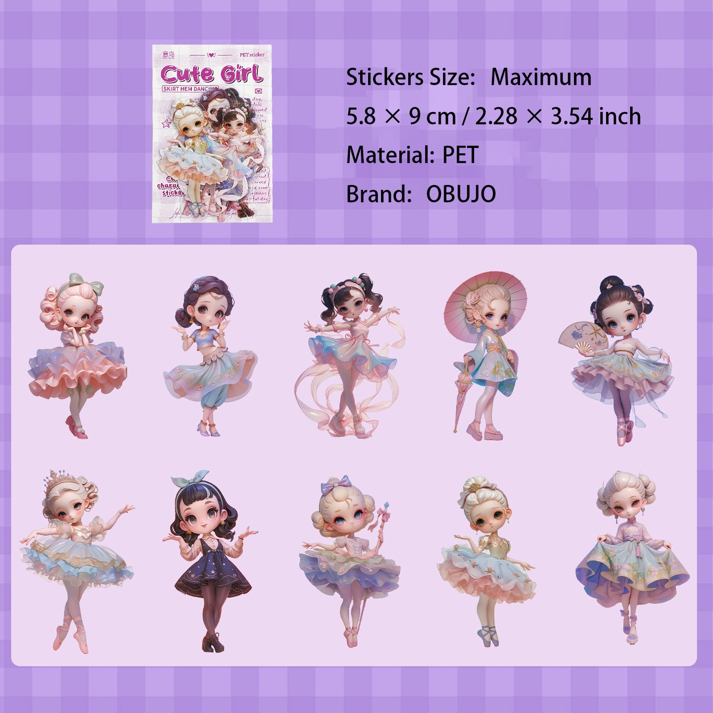 10 Pcs Carton Kids Girl PET Stickers MQSN