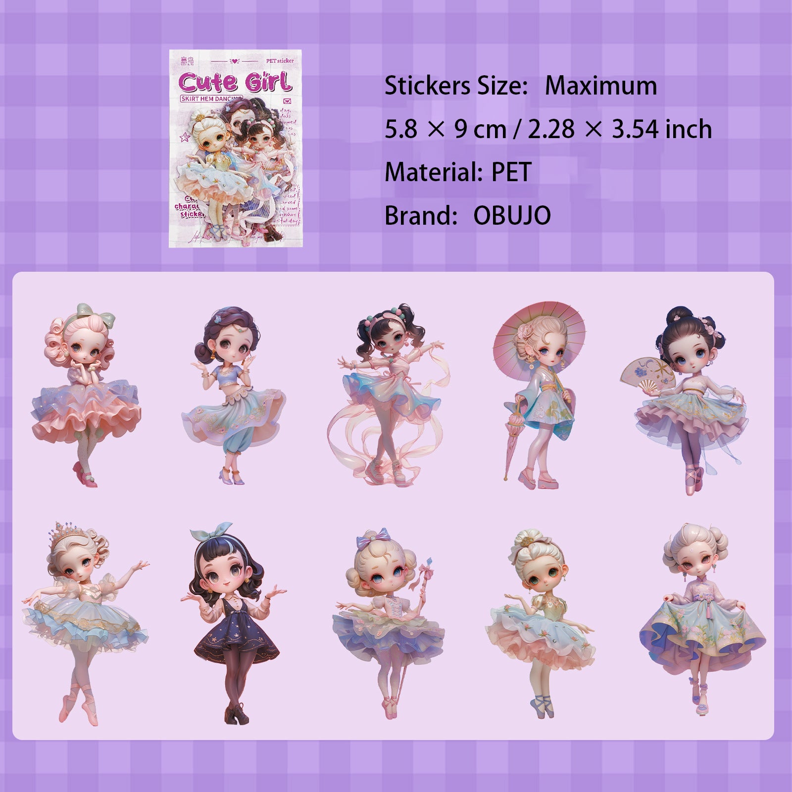 10 Pcs Carton Kids Girl PET Stickers MQSN