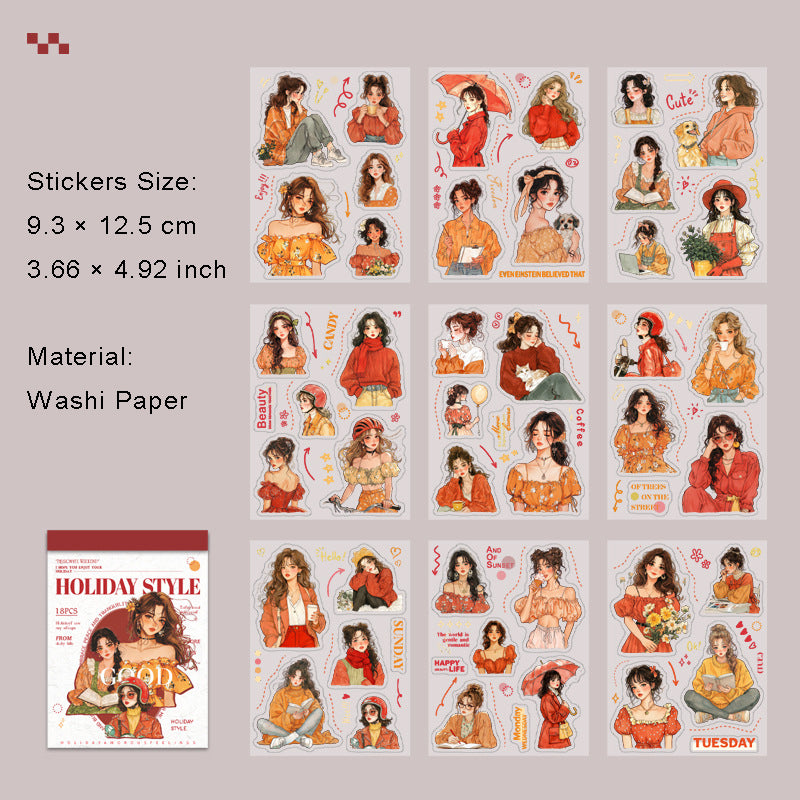 18 Sheets Holiday Girl PET Stickers Book JRFQ