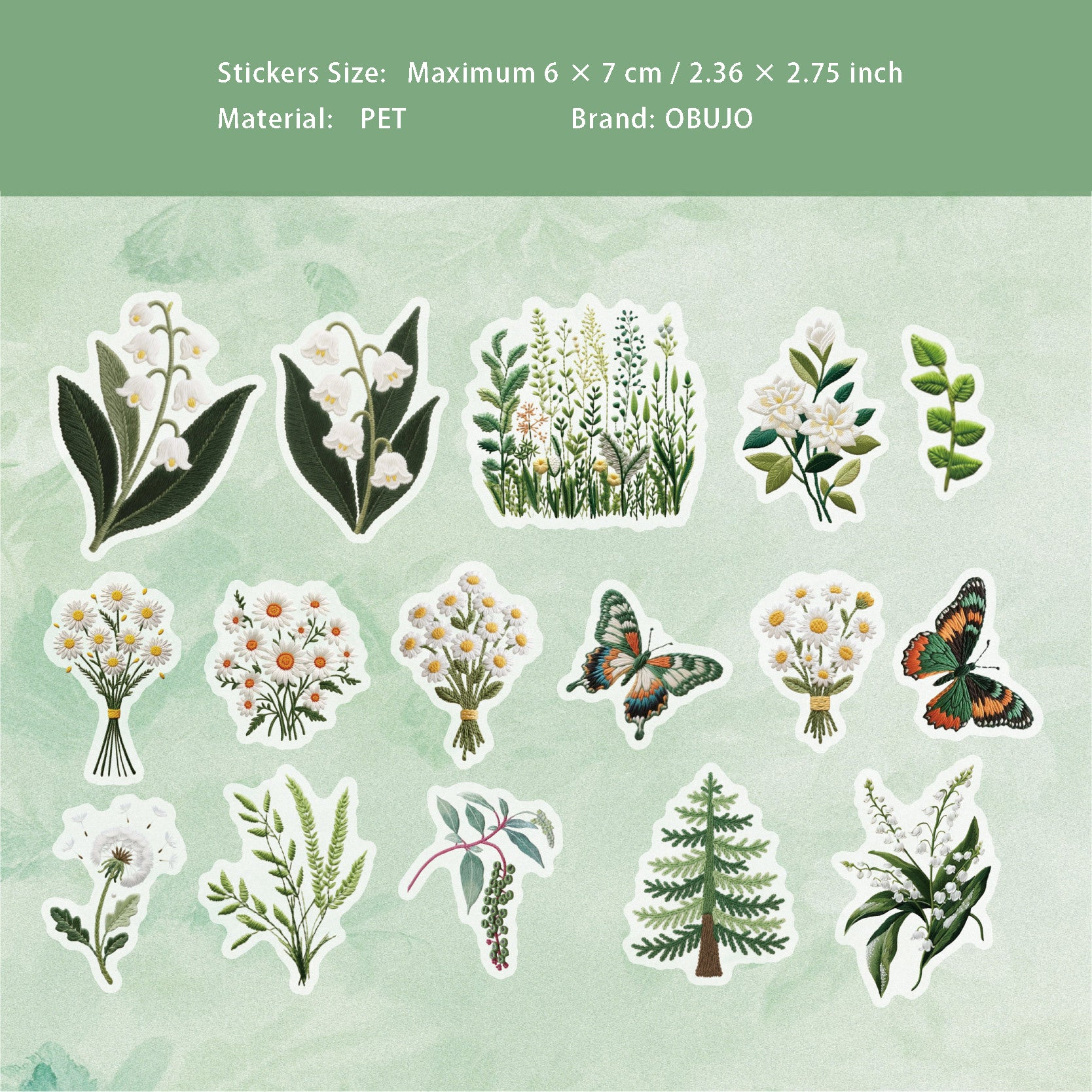 15 Pcs Flower PET Stickers ZXXL