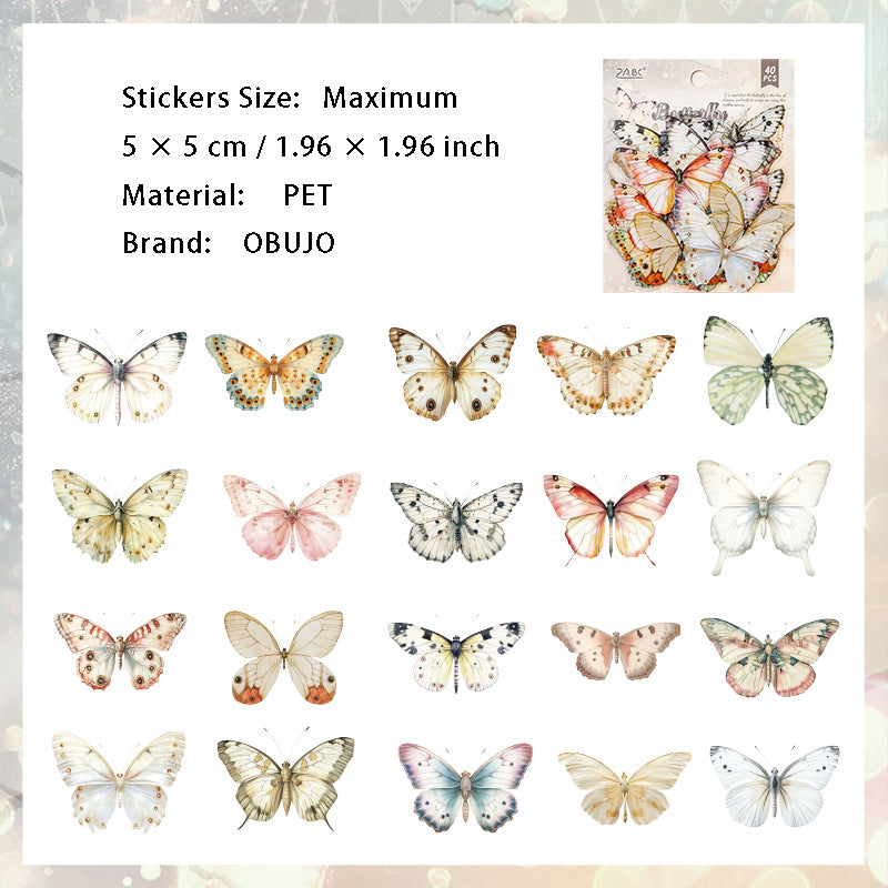 40 Pcs Butterfly PET Stickers CRDX