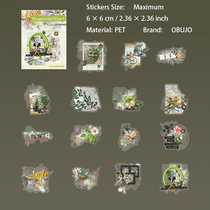 15 Pcs Vintage Collage PET Stickers LSRJ