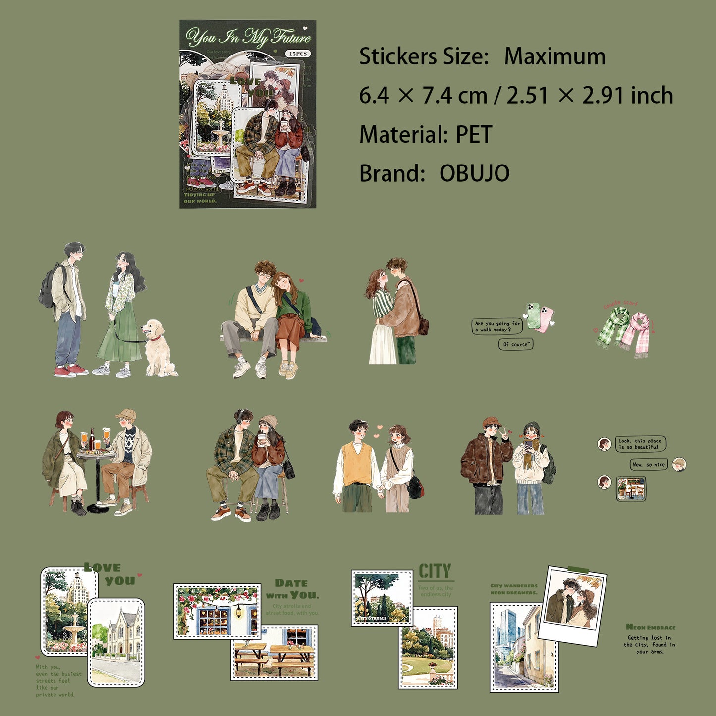 15 Pcs Coulple Themed PET Stickers YSYN