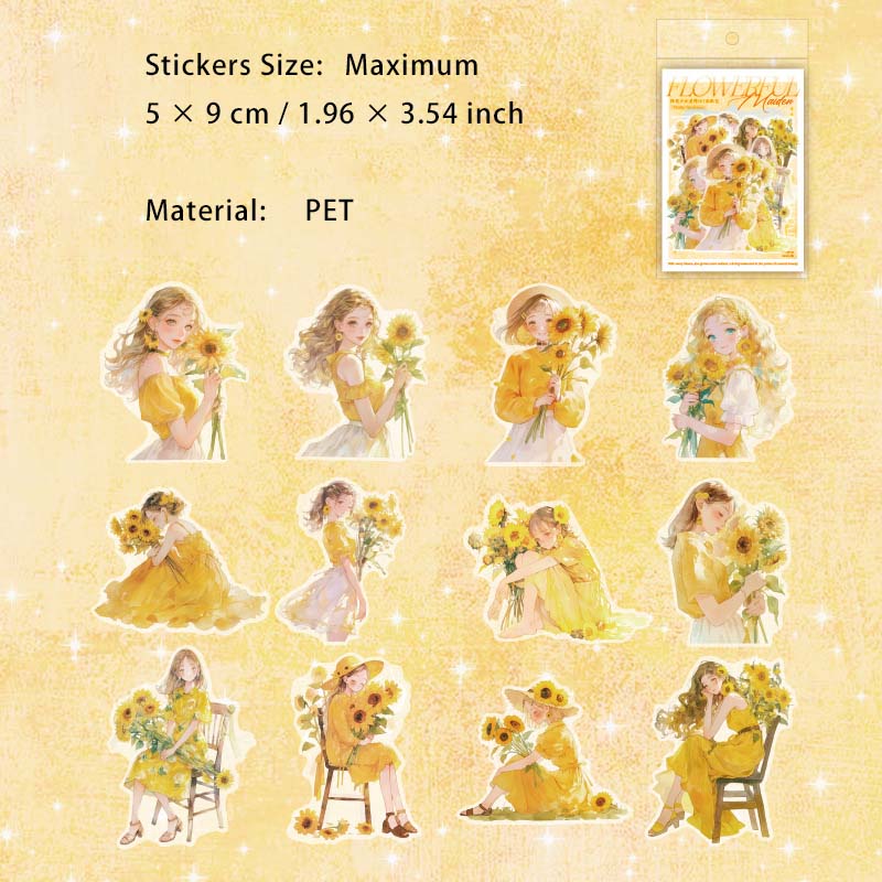 24 Pcs Flower Girl PET Stickers PHSN