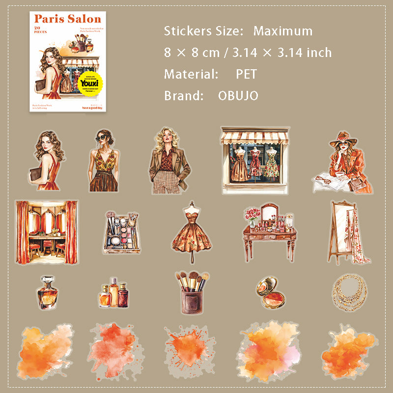 20 Pcs Pari Girl PET Stickers BLSL