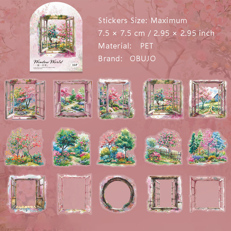 15 Pcs Windows Landscape PET Stickers YCYSJ