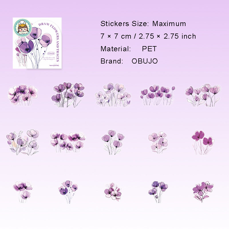 15 Pcs Light Color Flower PET Stickers MHHJ