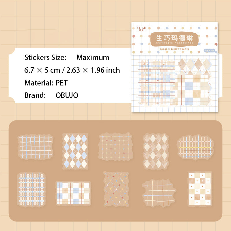 20 Pcs Grid Themed PET Stickers QTGZ