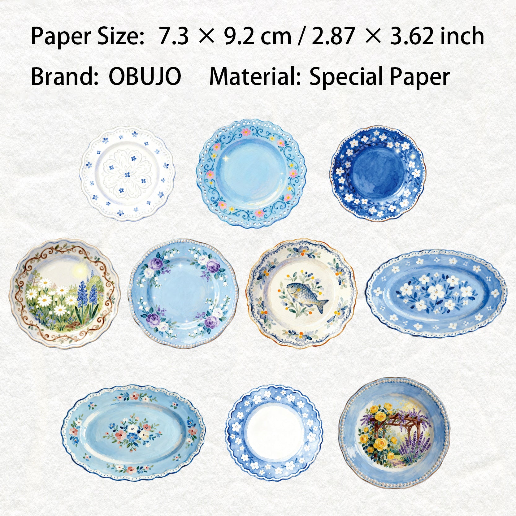 10 Pcs Floral Plate Themed Journal Paper CMJX