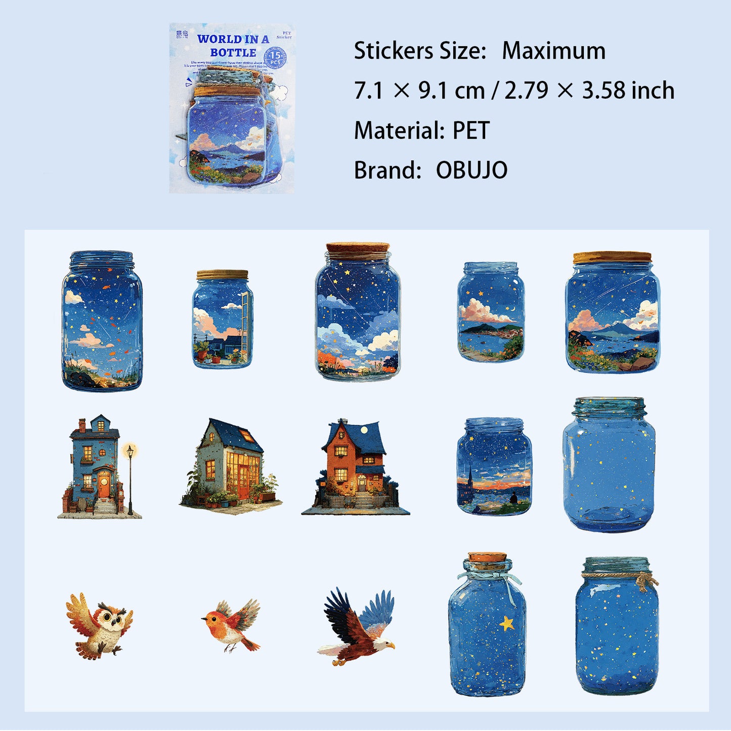 15 Pcs Season in Bottle PET Stickers PZSJ
