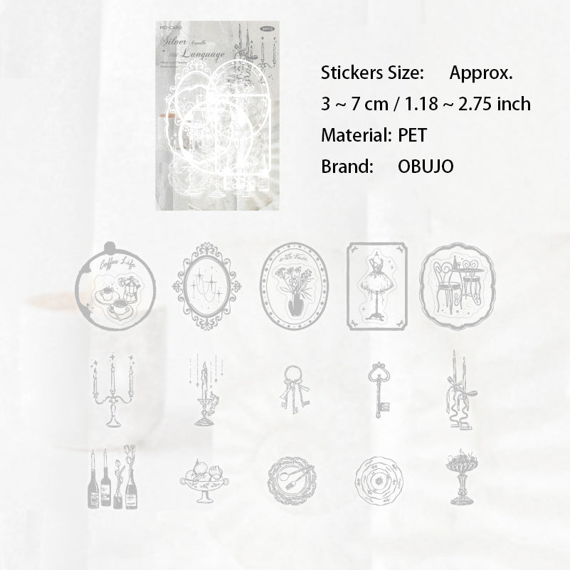 30 Pcs Holographic Silver Botanical PET Stickers YGFM