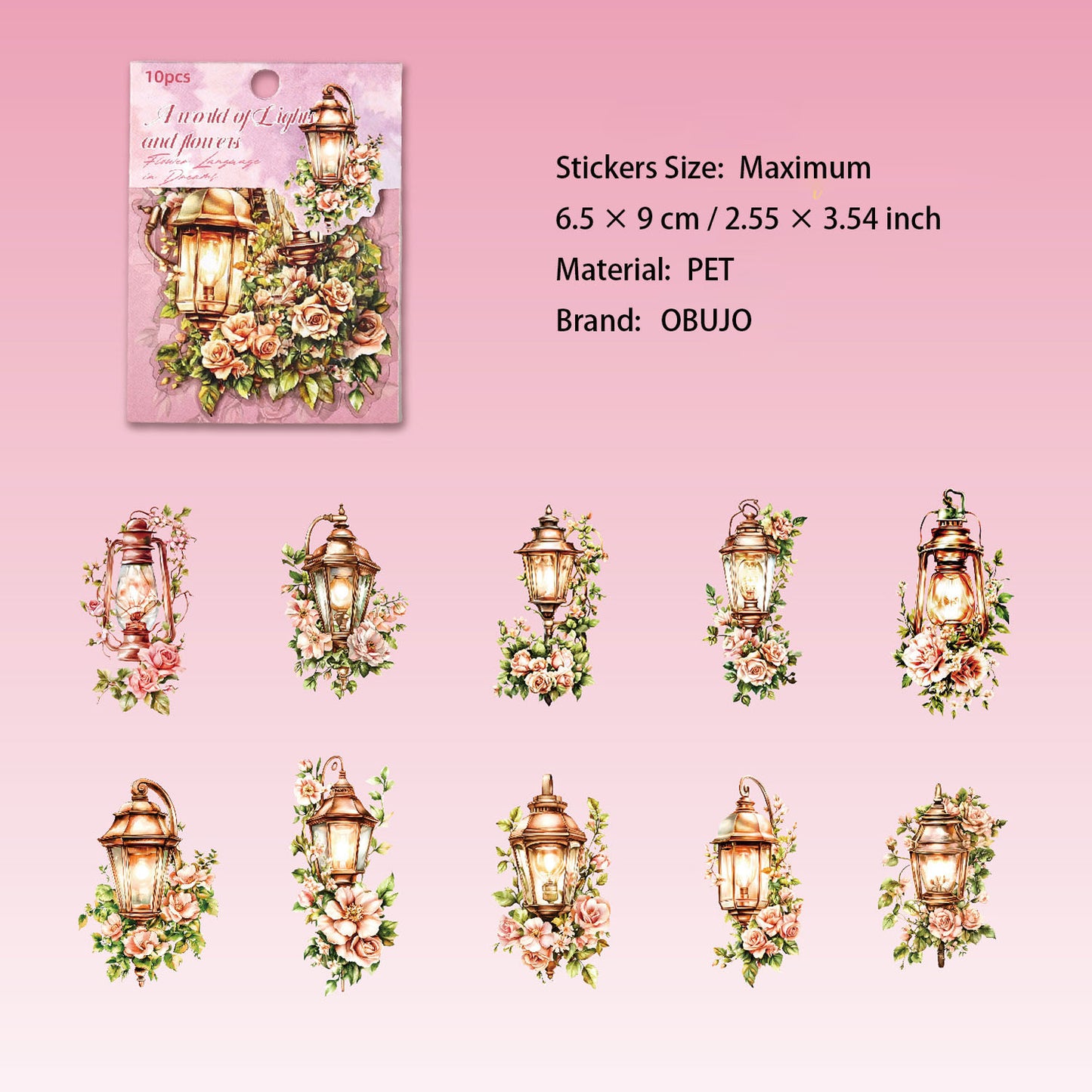 10 Pcs Floral Light PET Stickers DHHJ
