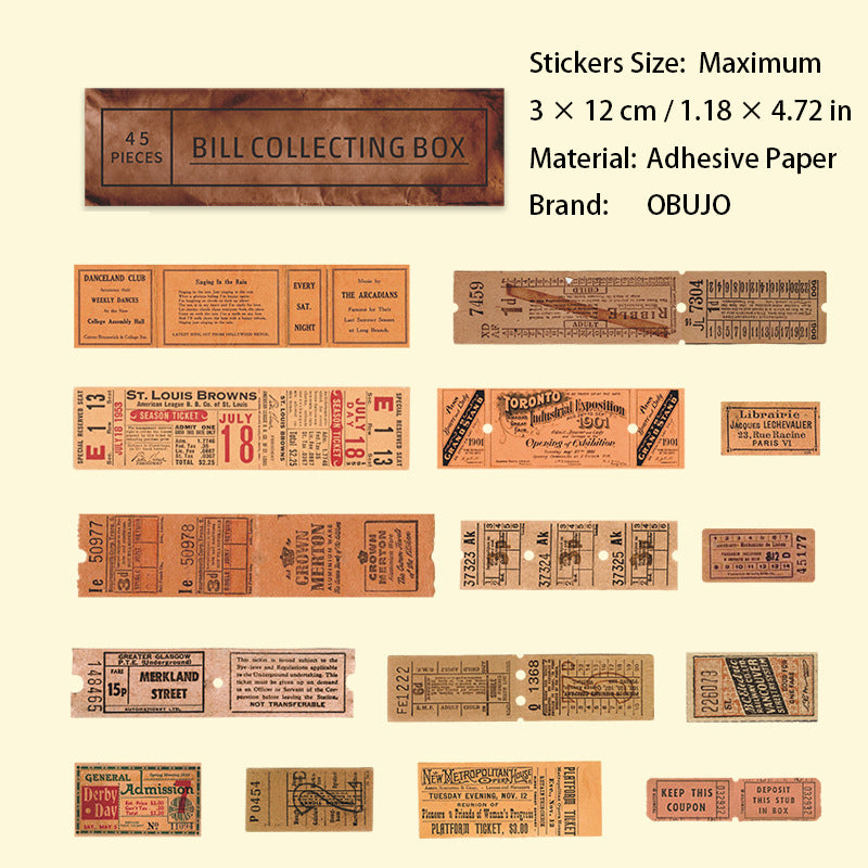 45 Pcs Vintage Tickets Stickers GDPWS