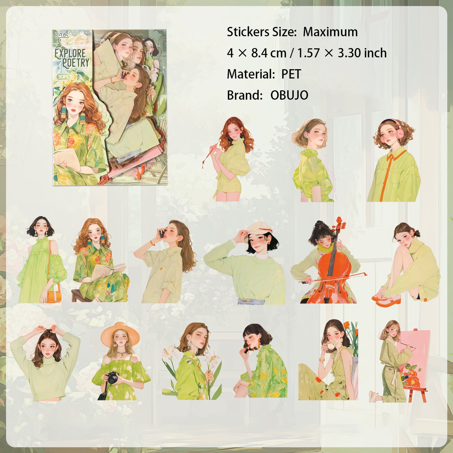 30 Pcs Girl Lifestyle PET Stickers SHSP