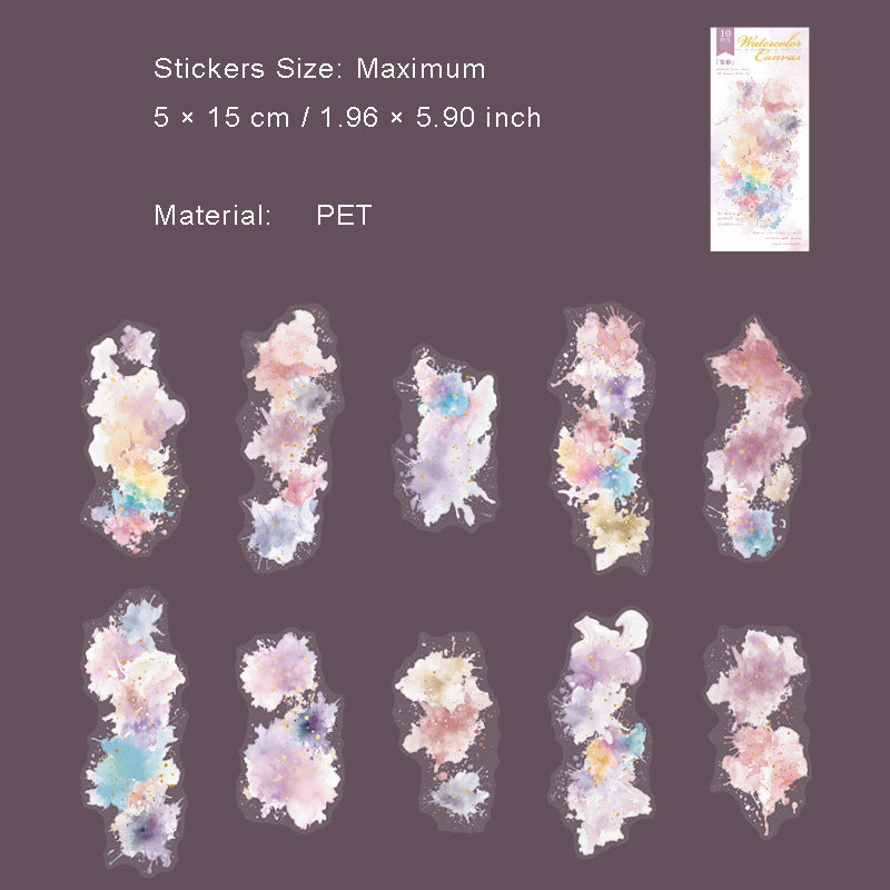 10 Pcs Watercolor PET Stickers SCHB