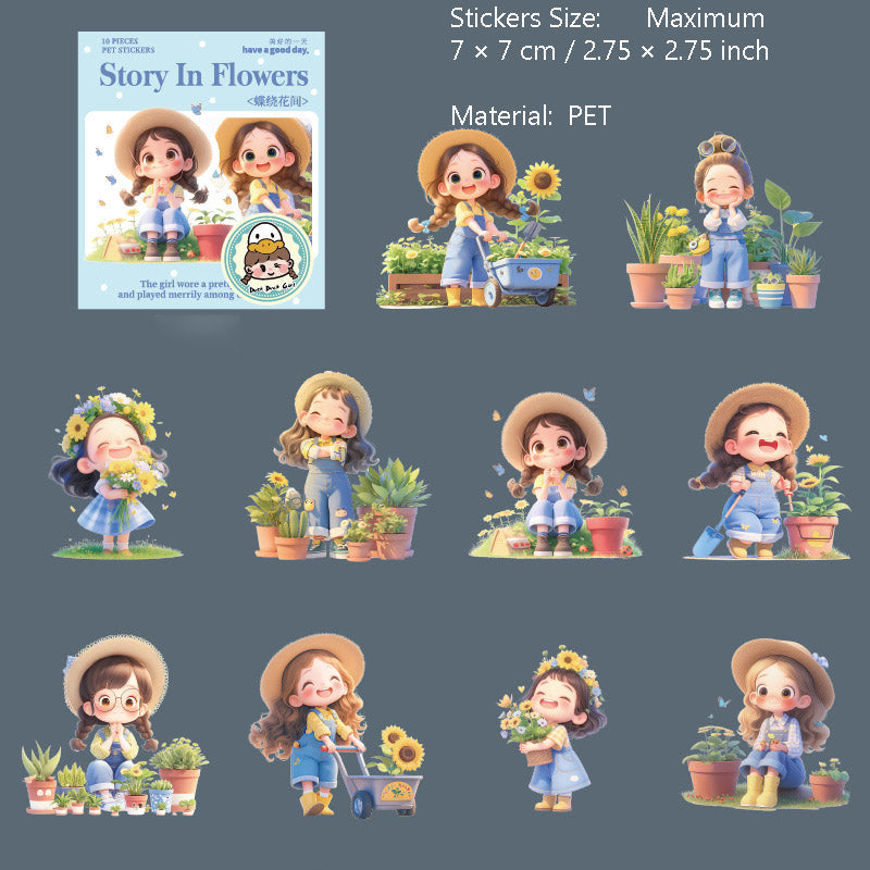 10 Pcs Cartoon Girl PET Stickers HCZGS