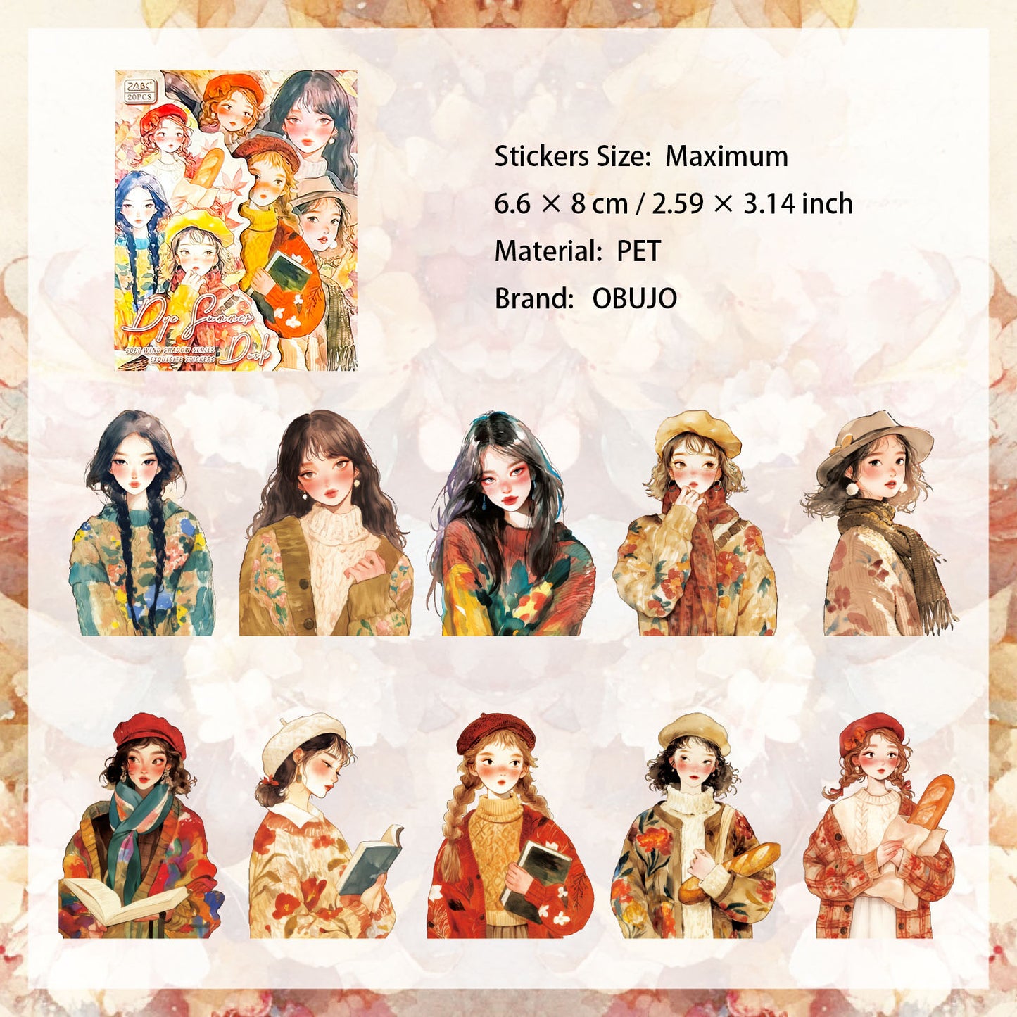 20 Pcs Fashion GIrl PET Stickers RFMY