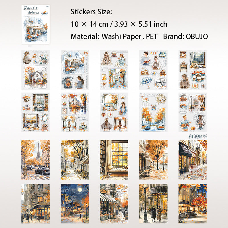 20 Sheets Autumn Paris Stickers Book BLDQT