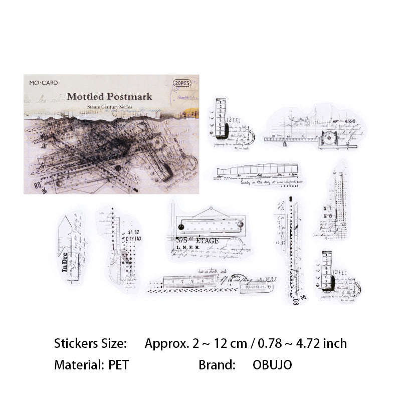 20 Pcs Vintage Steam Age PET Stickers ZQSJ