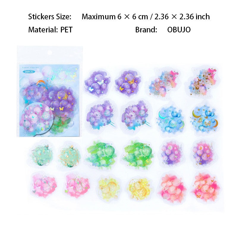 20 Pcs Watercolor Theme PET Stickers LGMJ