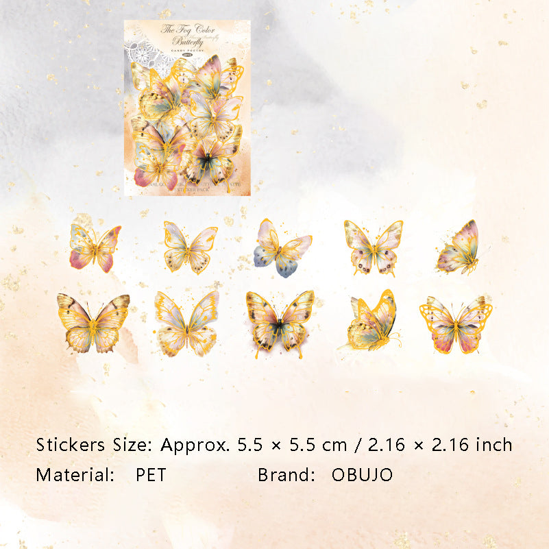 20 Pcs Gold Foil Butterfly PET Stickers FHZD