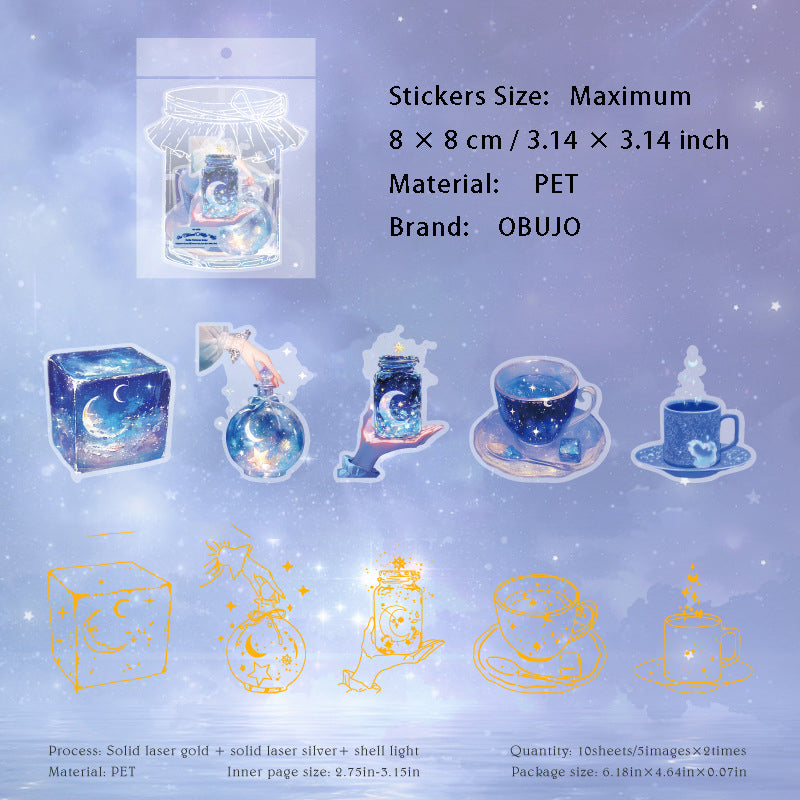 10 Pcs Gold Foil Bottle PET Stickers PZYZ