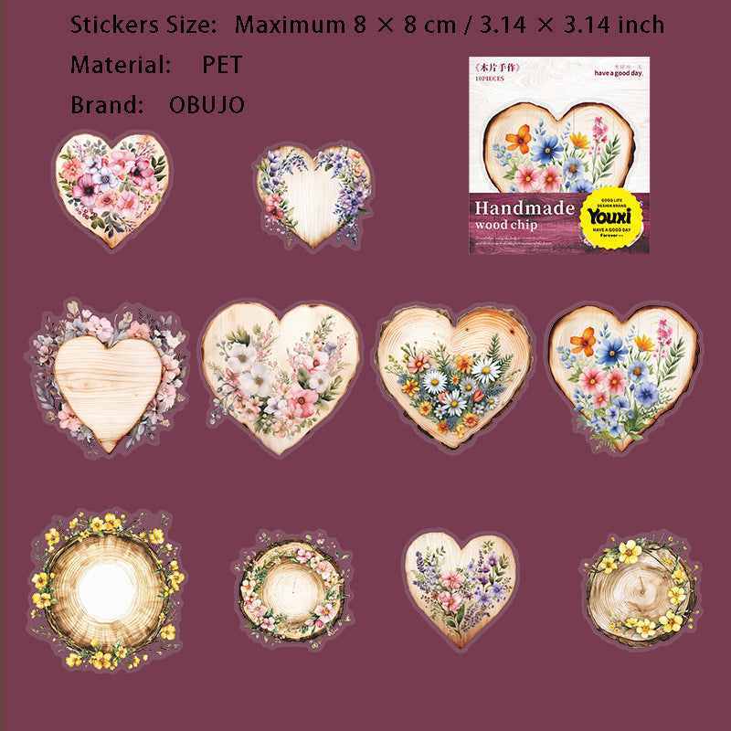 10 Pcs Wooden Art PET Stickers MPSZ