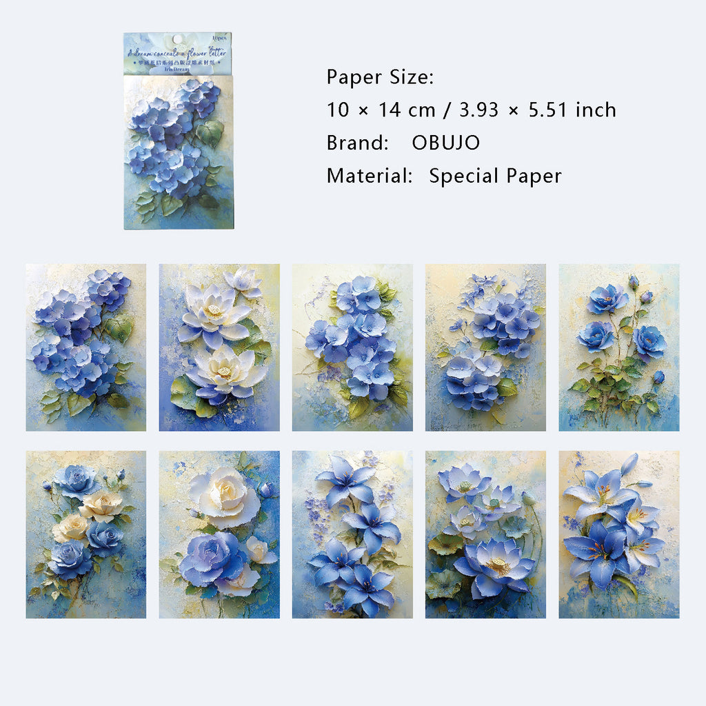 10 Sheets Oil Painting Flower Embossed Paper MCHX