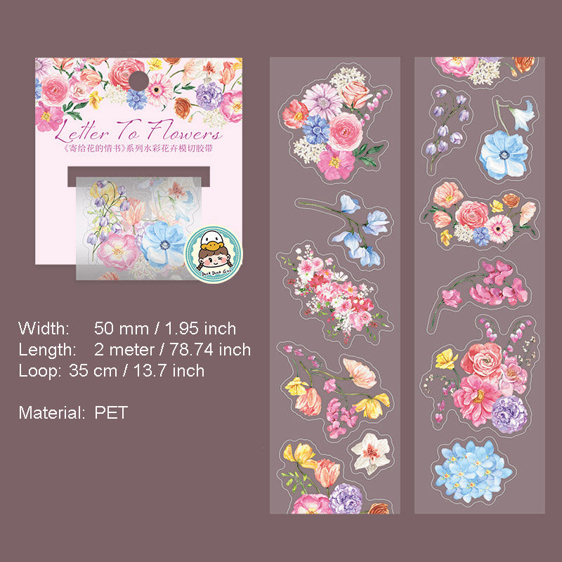 1 Roll Watercolor Flower PET Stickers Tape JGHQS