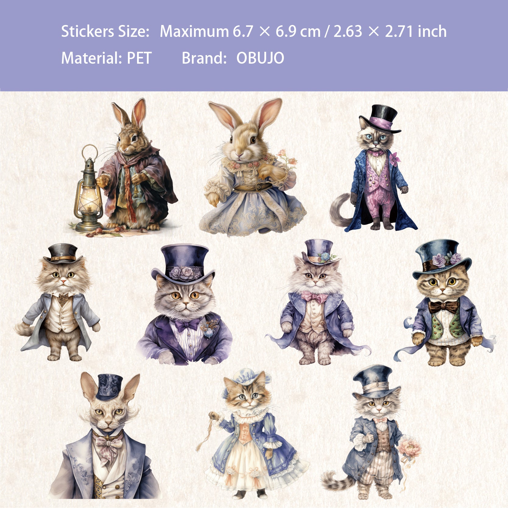 20 Pcs Fairy Tale Bunny Cat PET Stickers THXL