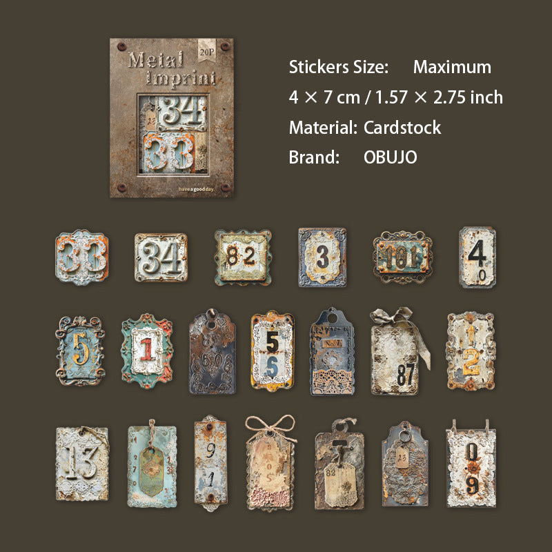20 Pcs Metal Tag Theme Cardstock Stickers JSYJ