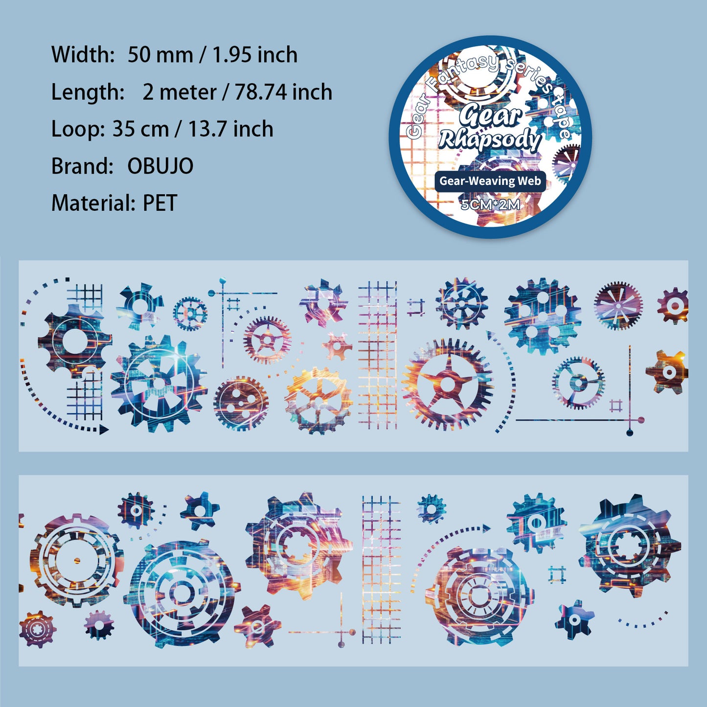 1 Roll Mechanical Gears Themed PET Tape CLKXQ